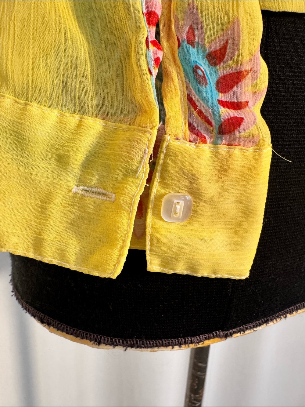 Vintage H.I.T. Yellow Sheer Floral Button-Up Blouse - Picture 6 of 9